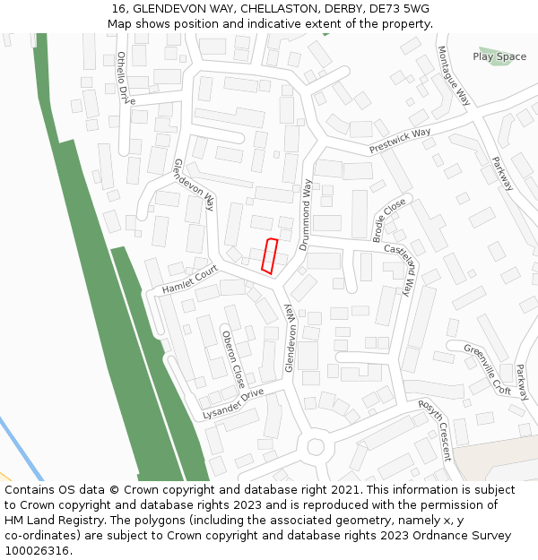 16, GLENDEVON WAY, CHELLASTON, DERBY, DE73 5WG: Location map and indicative extent of plot