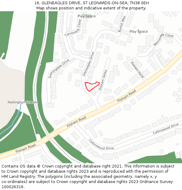 16, GLENEAGLES DRIVE, ST LEONARDS-ON-SEA, TN38 0EH: Location map and indicative extent of plot