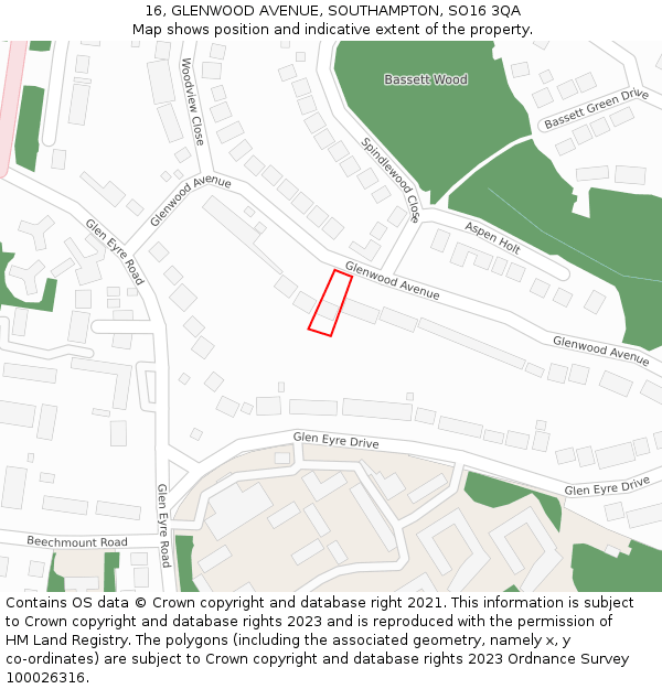 16, GLENWOOD AVENUE, SOUTHAMPTON, SO16 3QA: Location map and indicative extent of plot