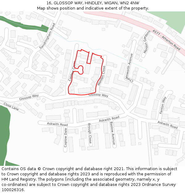 16, GLOSSOP WAY, HINDLEY, WIGAN, WN2 4NW: Location map and indicative extent of plot