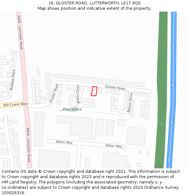 16, GLOSTER ROAD, LUTTERWORTH, LE17 4QS: Location map and indicative extent of plot