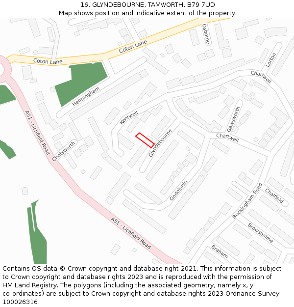 16, GLYNDEBOURNE, TAMWORTH, B79 7UD: Location map and indicative extent of plot
