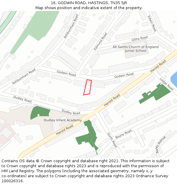 16, GODWIN ROAD, HASTINGS, TN35 5JR: Location map and indicative extent of plot