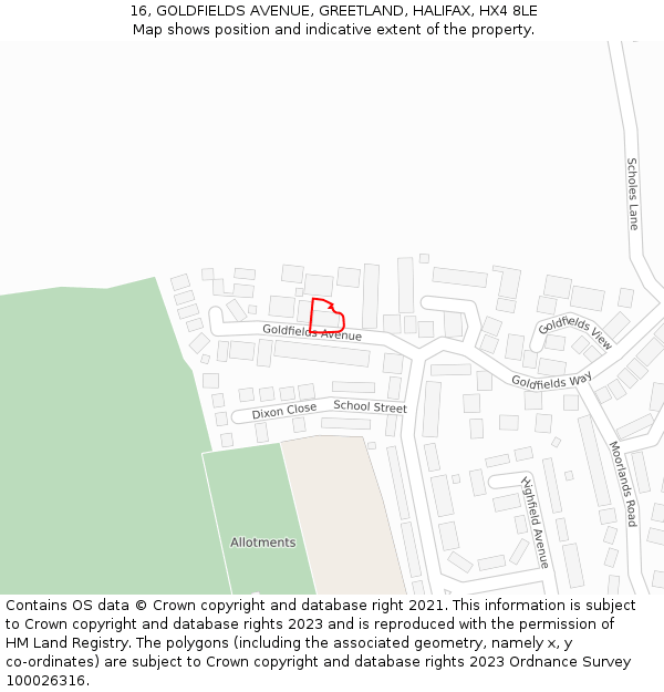 16, GOLDFIELDS AVENUE, GREETLAND, HALIFAX, HX4 8LE: Location map and indicative extent of plot