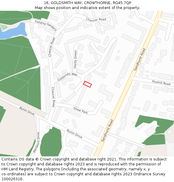 16, GOLDSMITH WAY, CROWTHORNE, RG45 7QP: Location map and indicative extent of plot