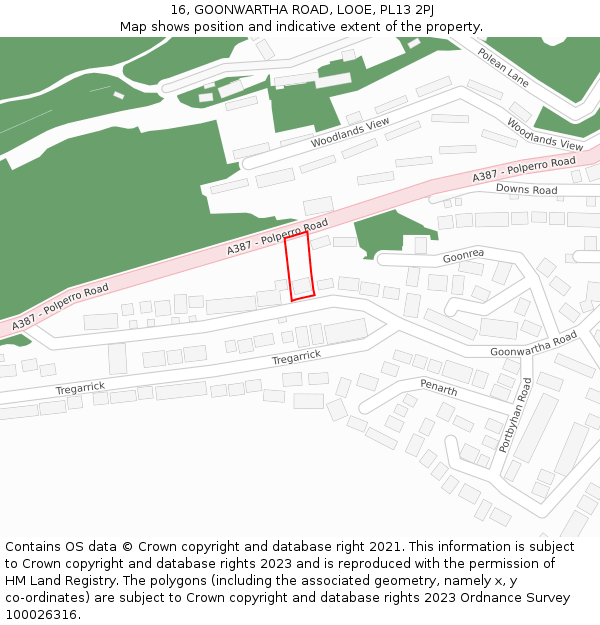 16, GOONWARTHA ROAD, LOOE, PL13 2PJ: Location map and indicative extent of plot