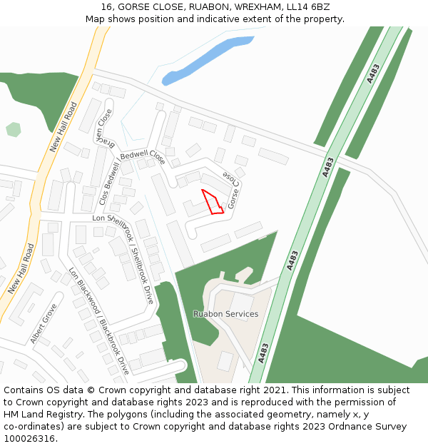 16, GORSE CLOSE, RUABON, WREXHAM, LL14 6BZ: Location map and indicative extent of plot