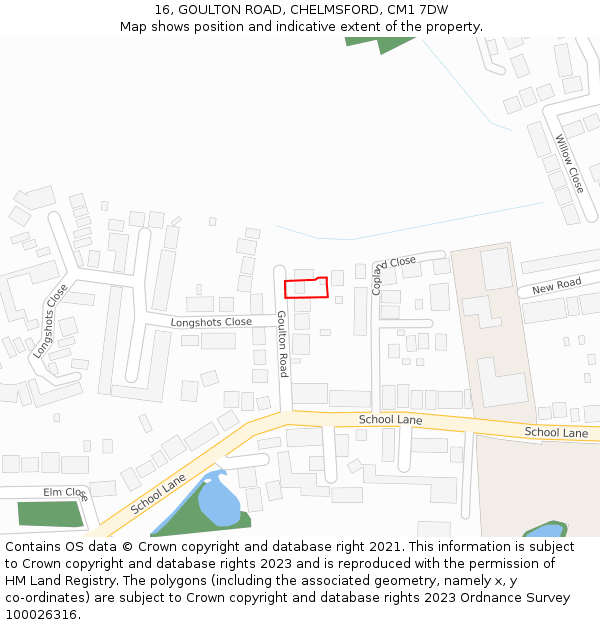 16, GOULTON ROAD, CHELMSFORD, CM1 7DW: Location map and indicative extent of plot