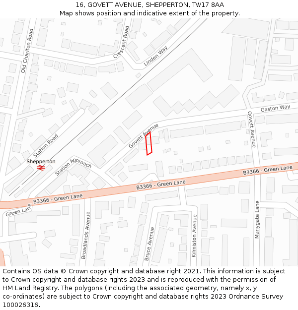 16, GOVETT AVENUE, SHEPPERTON, TW17 8AA: Location map and indicative extent of plot
