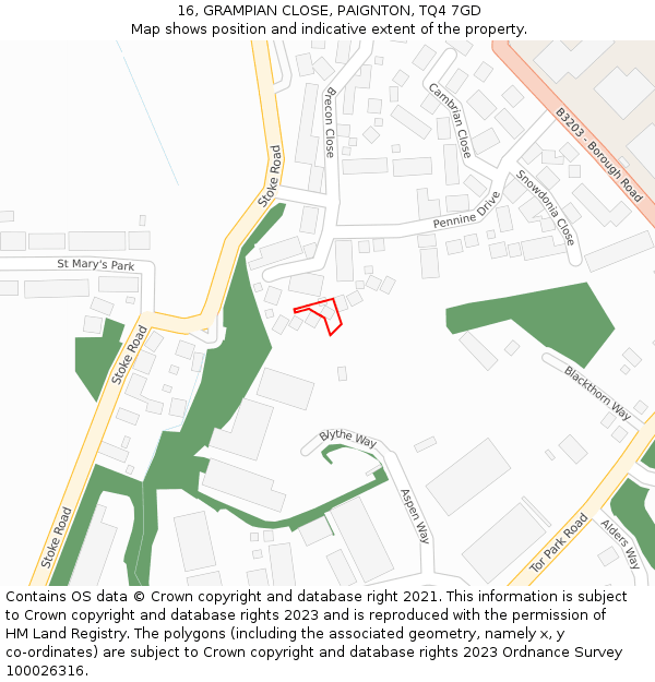16, GRAMPIAN CLOSE, PAIGNTON, TQ4 7GD: Location map and indicative extent of plot