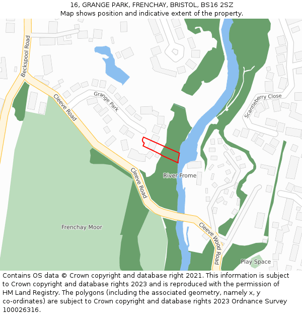 16, GRANGE PARK, FRENCHAY, BRISTOL, BS16 2SZ: Location map and indicative extent of plot