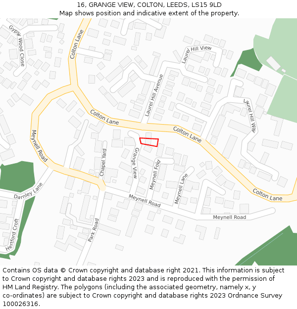 16, GRANGE VIEW, COLTON, LEEDS, LS15 9LD: Location map and indicative extent of plot