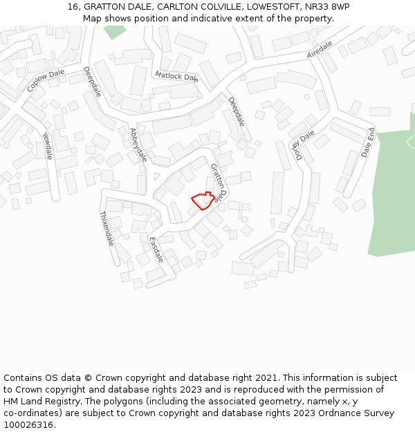 16, GRATTON DALE, CARLTON COLVILLE, LOWESTOFT, NR33 8WP: Location map and indicative extent of plot