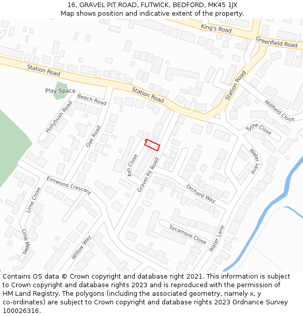 16, GRAVEL PIT ROAD, FLITWICK, BEDFORD, MK45 1JX: Location map and indicative extent of plot