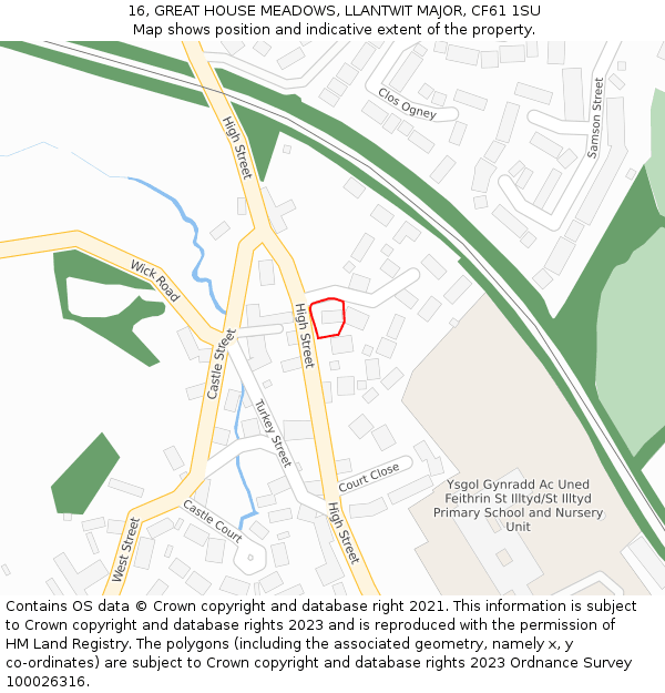 16, GREAT HOUSE MEADOWS, LLANTWIT MAJOR, CF61 1SU: Location map and indicative extent of plot