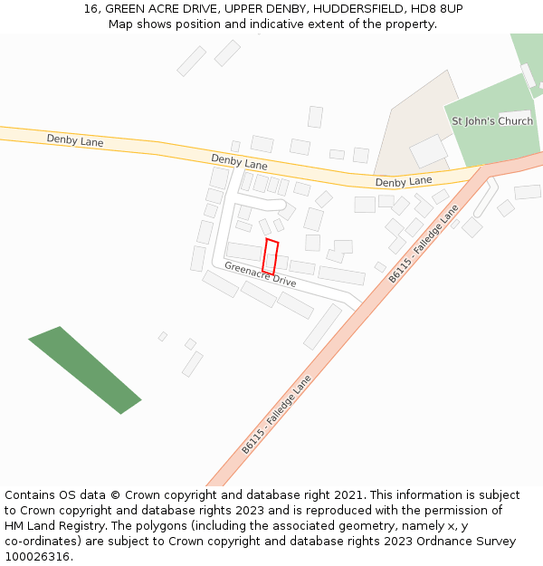 16, GREEN ACRE DRIVE, UPPER DENBY, HUDDERSFIELD, HD8 8UP: Location map and indicative extent of plot
