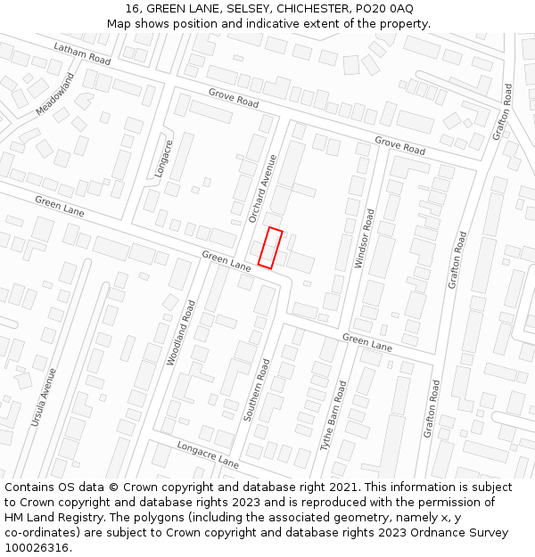 16, GREEN LANE, SELSEY, CHICHESTER, PO20 0AQ: Location map and indicative extent of plot