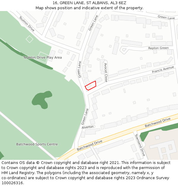 16, GREEN LANE, ST ALBANS, AL3 6EZ: Location map and indicative extent of plot