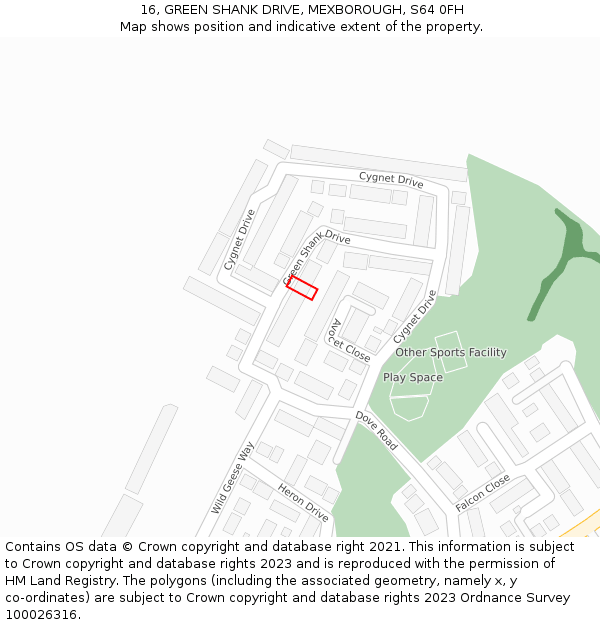 16, GREEN SHANK DRIVE, MEXBOROUGH, S64 0FH: Location map and indicative extent of plot