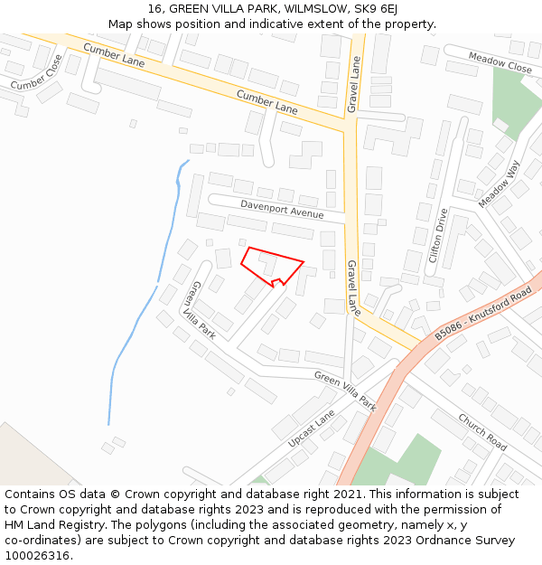 16, GREEN VILLA PARK, WILMSLOW, SK9 6EJ: Location map and indicative extent of plot