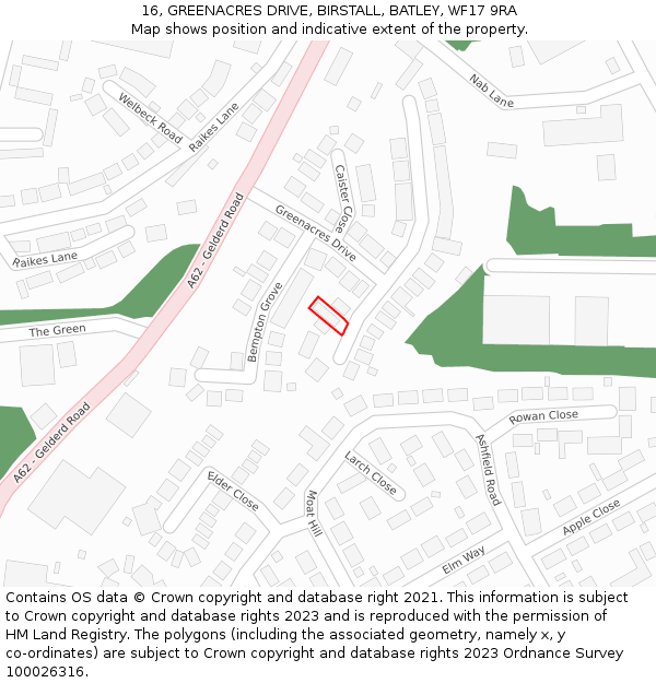 16, GREENACRES DRIVE, BIRSTALL, BATLEY, WF17 9RA: Location map and indicative extent of plot