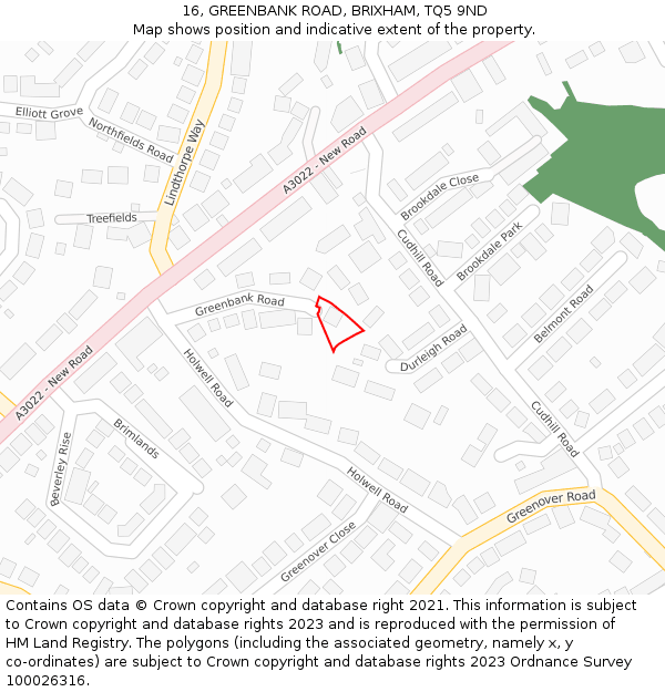 16, GREENBANK ROAD, BRIXHAM, TQ5 9ND: Location map and indicative extent of plot