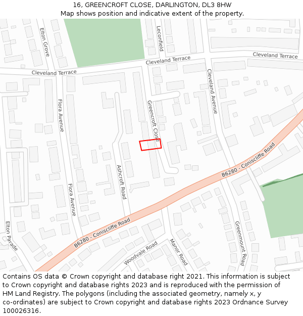 16, GREENCROFT CLOSE, DARLINGTON, DL3 8HW: Location map and indicative extent of plot