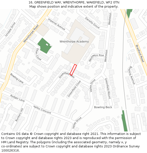 16, GREENFIELD WAY, WRENTHORPE, WAKEFIELD, WF2 0TN: Location map and indicative extent of plot