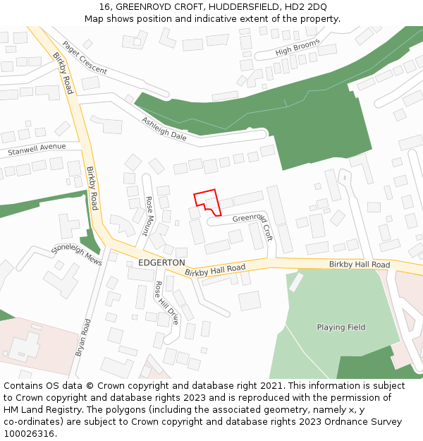 16, GREENROYD CROFT, HUDDERSFIELD, HD2 2DQ: Location map and indicative extent of plot