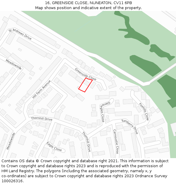 16, GREENSIDE CLOSE, NUNEATON, CV11 6PB: Location map and indicative extent of plot