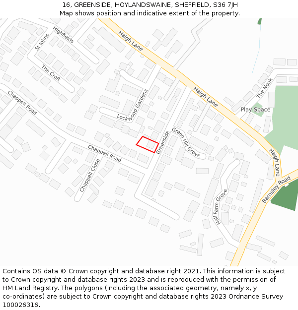 16, GREENSIDE, HOYLANDSWAINE, SHEFFIELD, S36 7JH: Location map and indicative extent of plot
