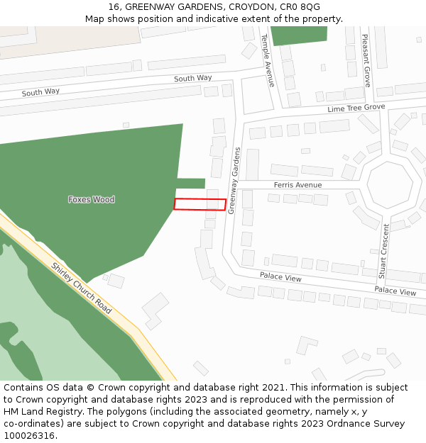 16, GREENWAY GARDENS, CROYDON, CR0 8QG: Location map and indicative extent of plot