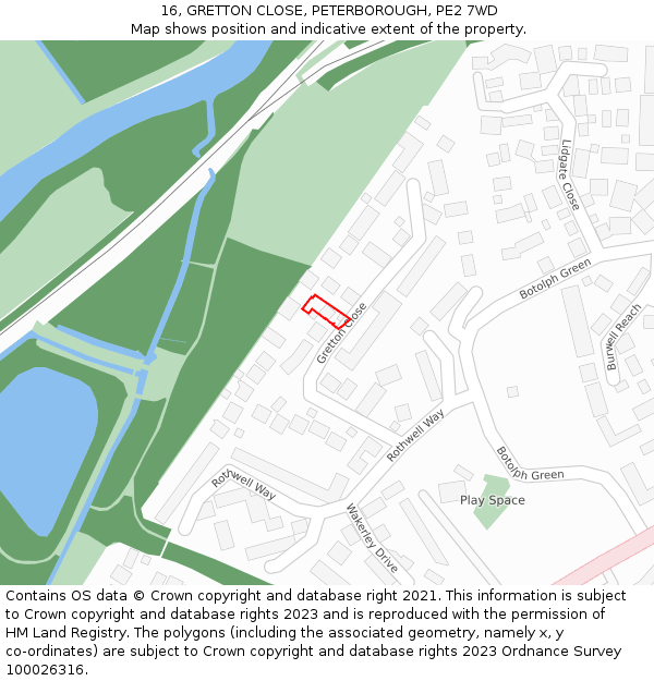 16, GRETTON CLOSE, PETERBOROUGH, PE2 7WD: Location map and indicative extent of plot