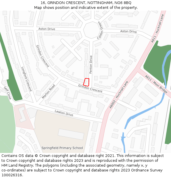 16, GRINDON CRESCENT, NOTTINGHAM, NG6 8BQ: Location map and indicative extent of plot