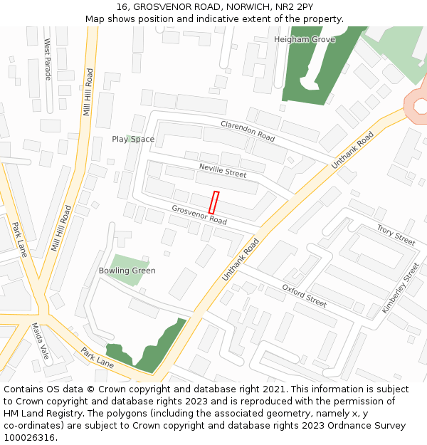 16, GROSVENOR ROAD, NORWICH, NR2 2PY: Location map and indicative extent of plot