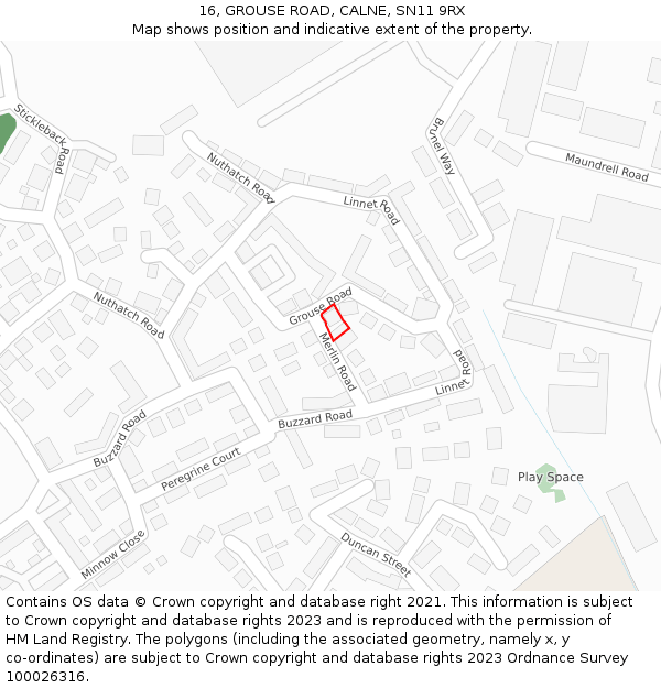 16, GROUSE ROAD, CALNE, SN11 9RX: Location map and indicative extent of plot