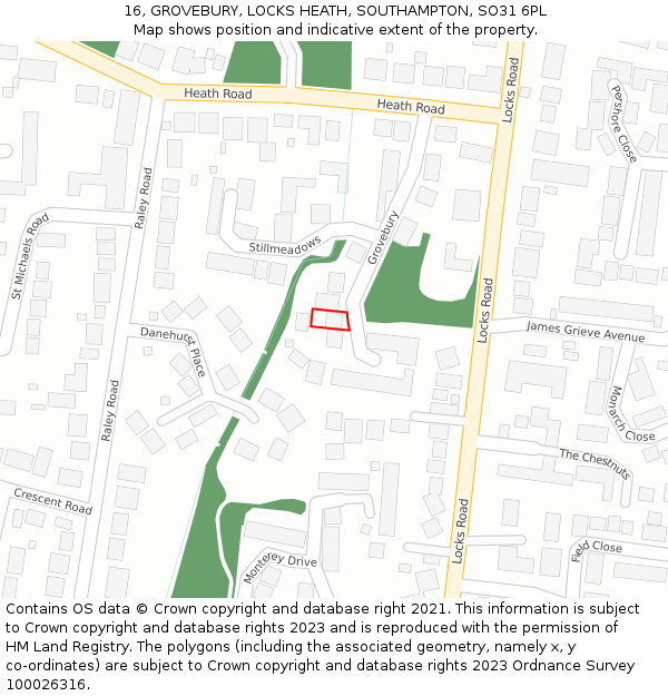 16, GROVEBURY, LOCKS HEATH, SOUTHAMPTON, SO31 6PL: Location map and indicative extent of plot