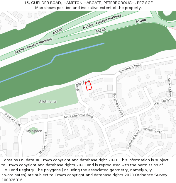 16, GUELDER ROAD, HAMPTON HARGATE, PETERBOROUGH, PE7 8GE: Location map and indicative extent of plot