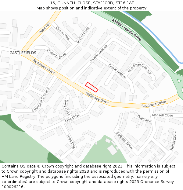 16, GUNNELL CLOSE, STAFFORD, ST16 1AE: Location map and indicative extent of plot