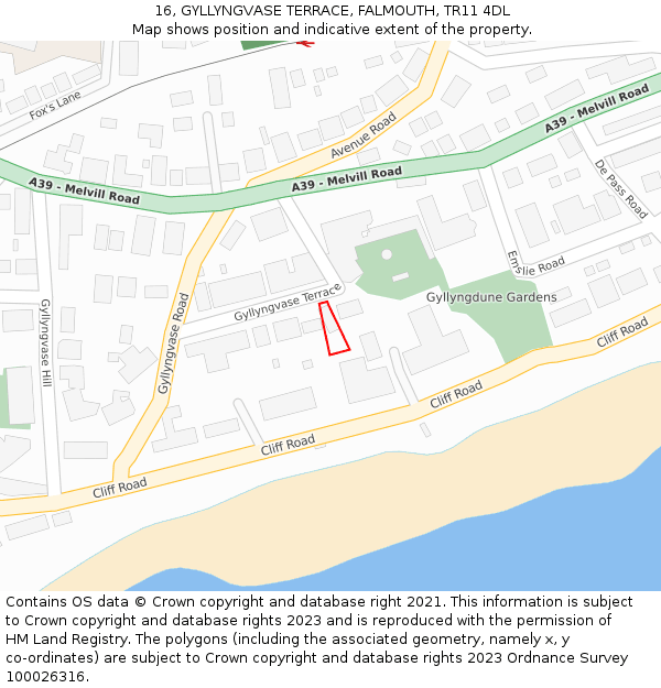 16, GYLLYNGVASE TERRACE, FALMOUTH, TR11 4DL: Location map and indicative extent of plot