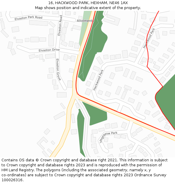 16, HACKWOOD PARK, HEXHAM, NE46 1AX: Location map and indicative extent of plot