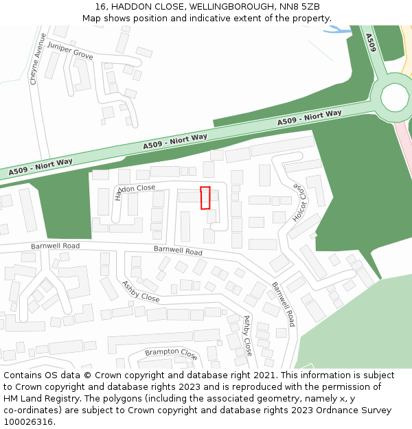 16, HADDON CLOSE, WELLINGBOROUGH, NN8 5ZB: Location map and indicative extent of plot