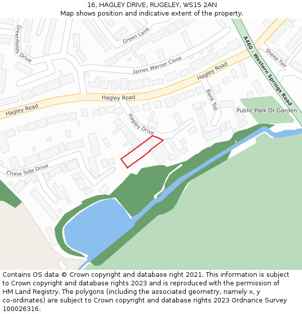 16, HAGLEY DRIVE, RUGELEY, WS15 2AN: Location map and indicative extent of plot