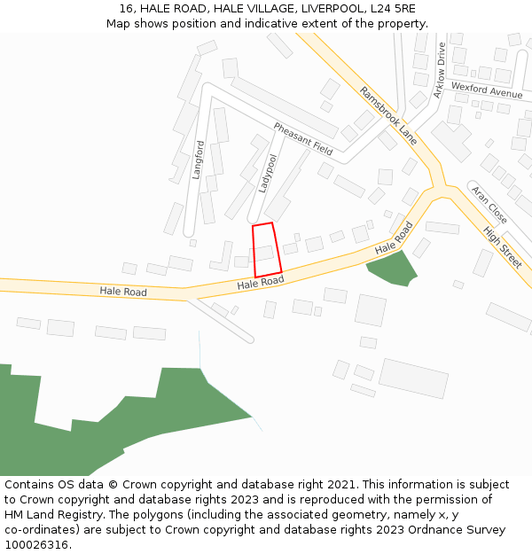 16, HALE ROAD, HALE VILLAGE, LIVERPOOL, L24 5RE: Location map and indicative extent of plot
