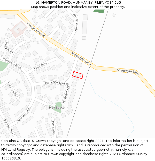 16, HAMERTON ROAD, HUNMANBY, FILEY, YO14 0LG: Location map and indicative extent of plot