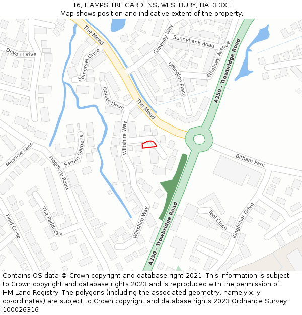16, HAMPSHIRE GARDENS, WESTBURY, BA13 3XE: Location map and indicative extent of plot