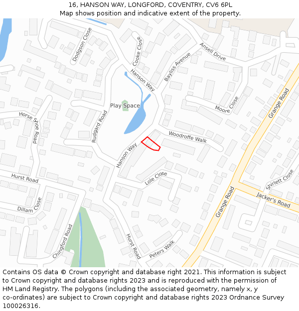 16, HANSON WAY, LONGFORD, COVENTRY, CV6 6PL: Location map and indicative extent of plot