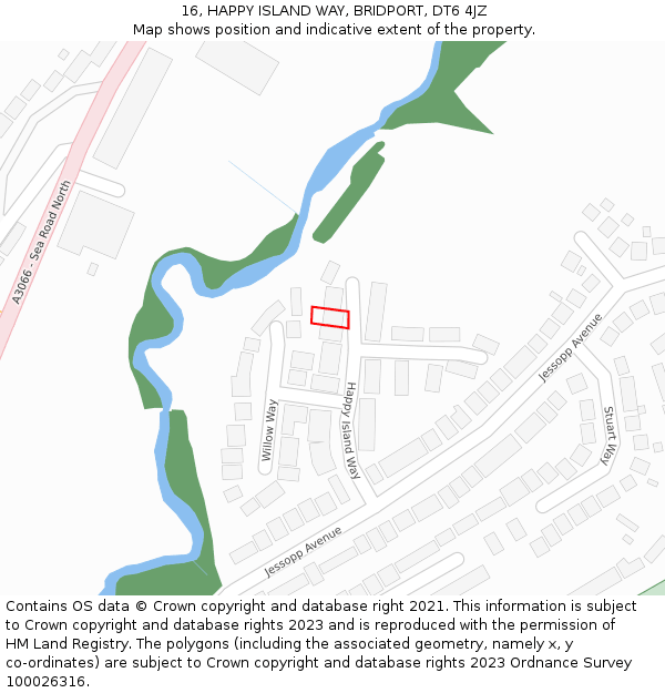 16, HAPPY ISLAND WAY, BRIDPORT, DT6 4JZ: Location map and indicative extent of plot