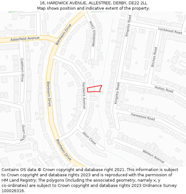 16, HARDWICK AVENUE, ALLESTREE, DERBY, DE22 2LL: Location map and indicative extent of plot