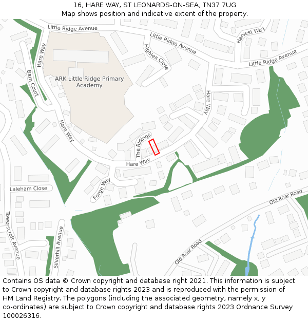 16, HARE WAY, ST LEONARDS-ON-SEA, TN37 7UG: Location map and indicative extent of plot